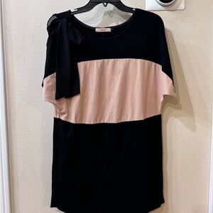 French epanouir Pink & Black Colorblock Open Shoulder Bow Tie Dress in size S